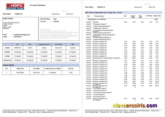 India HDFC Bank account statement Word and PDF, 2 pages, version 2
